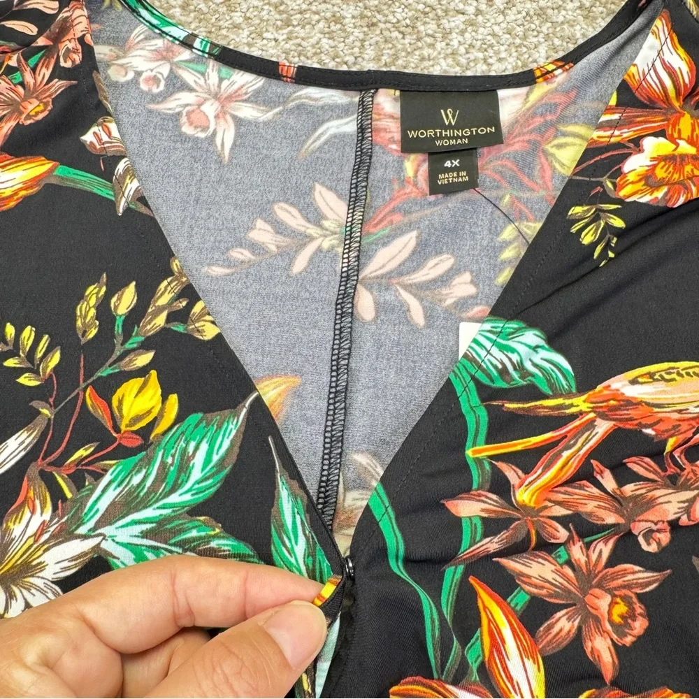 NEW Worthington Black Floral Wrap Blouse Womens Size 4X Stretch - Picture 6 of 16